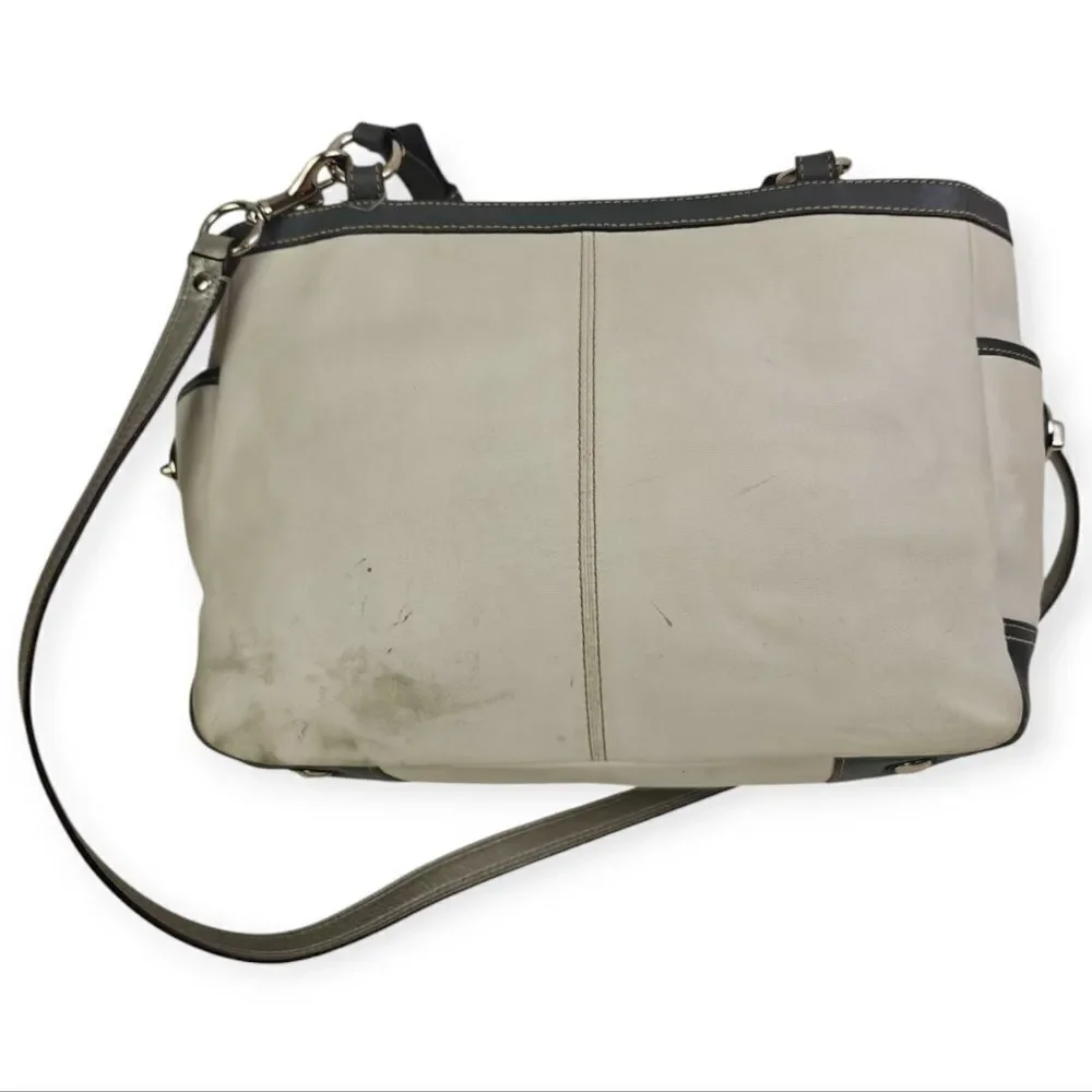 Coach Elegant Genuine Leather Cream and Gray Shoulder Bag Tote